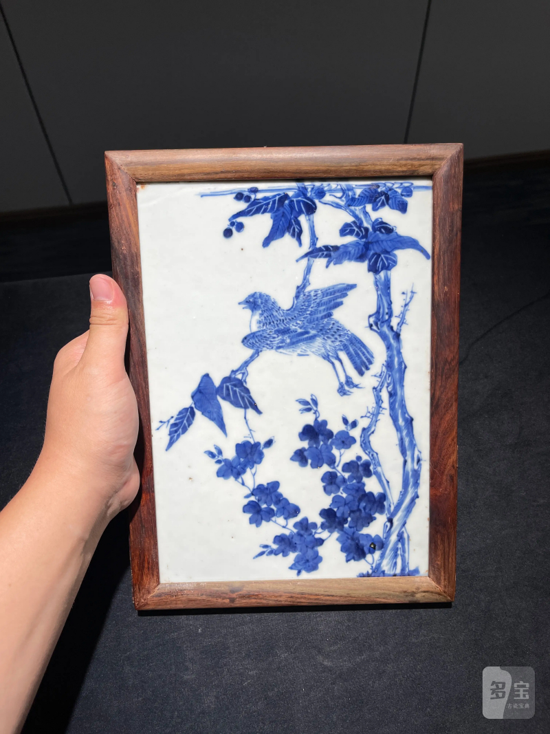 清晚期 青花花鸟纹瓷板 - 图2